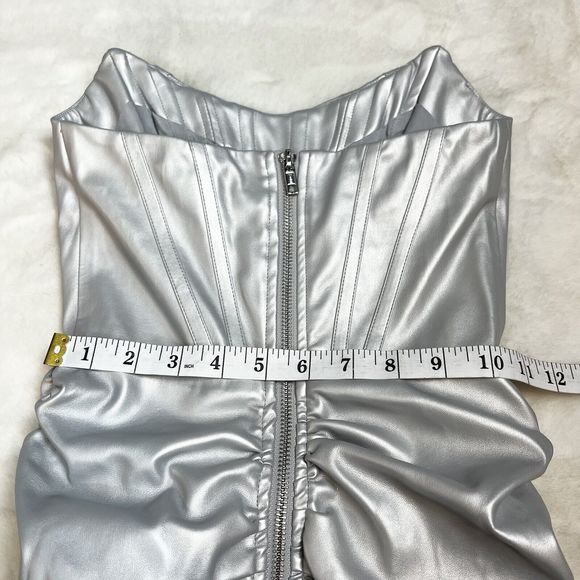 Lavish Alice Silver Metallic Vegan Leather Corset Mini Dress New Sz 0 - Picture 15 of 16